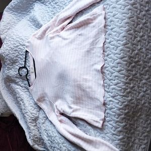 MAISON JULES Pink Stripe Scallop Trim Sweater XL